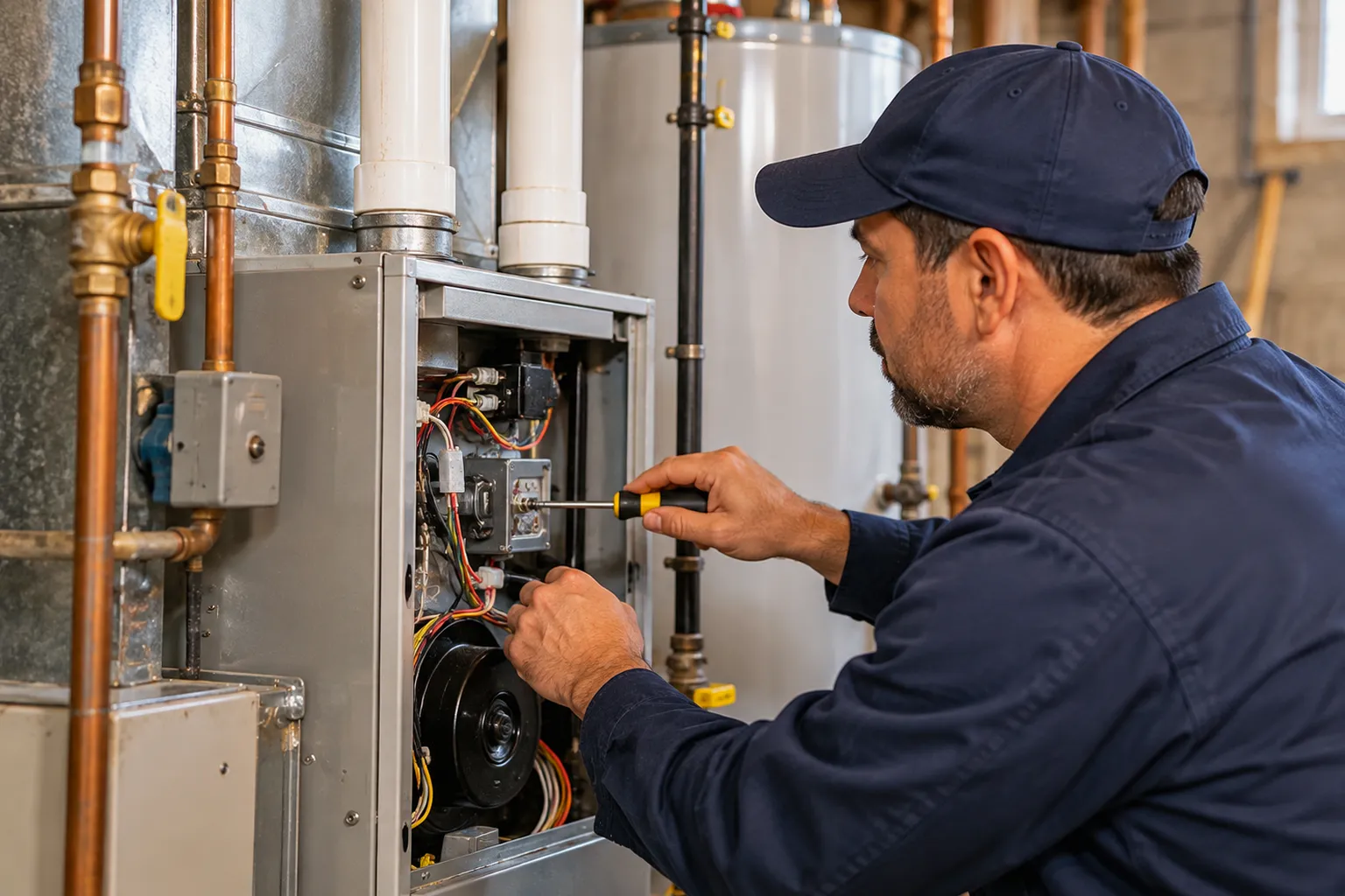 Técnico preparando materiales de calefacción en Toledo
